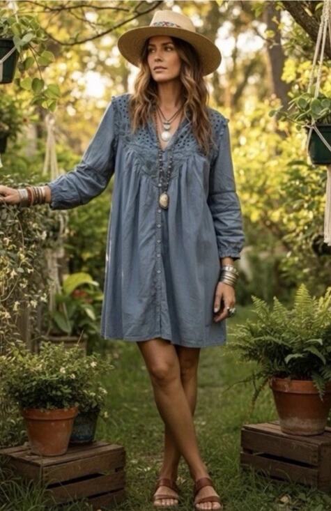 Sundance Dresses & Skirts - Sundance Catalog Andi Lace Blue Cotton Blend Mini Dress Large